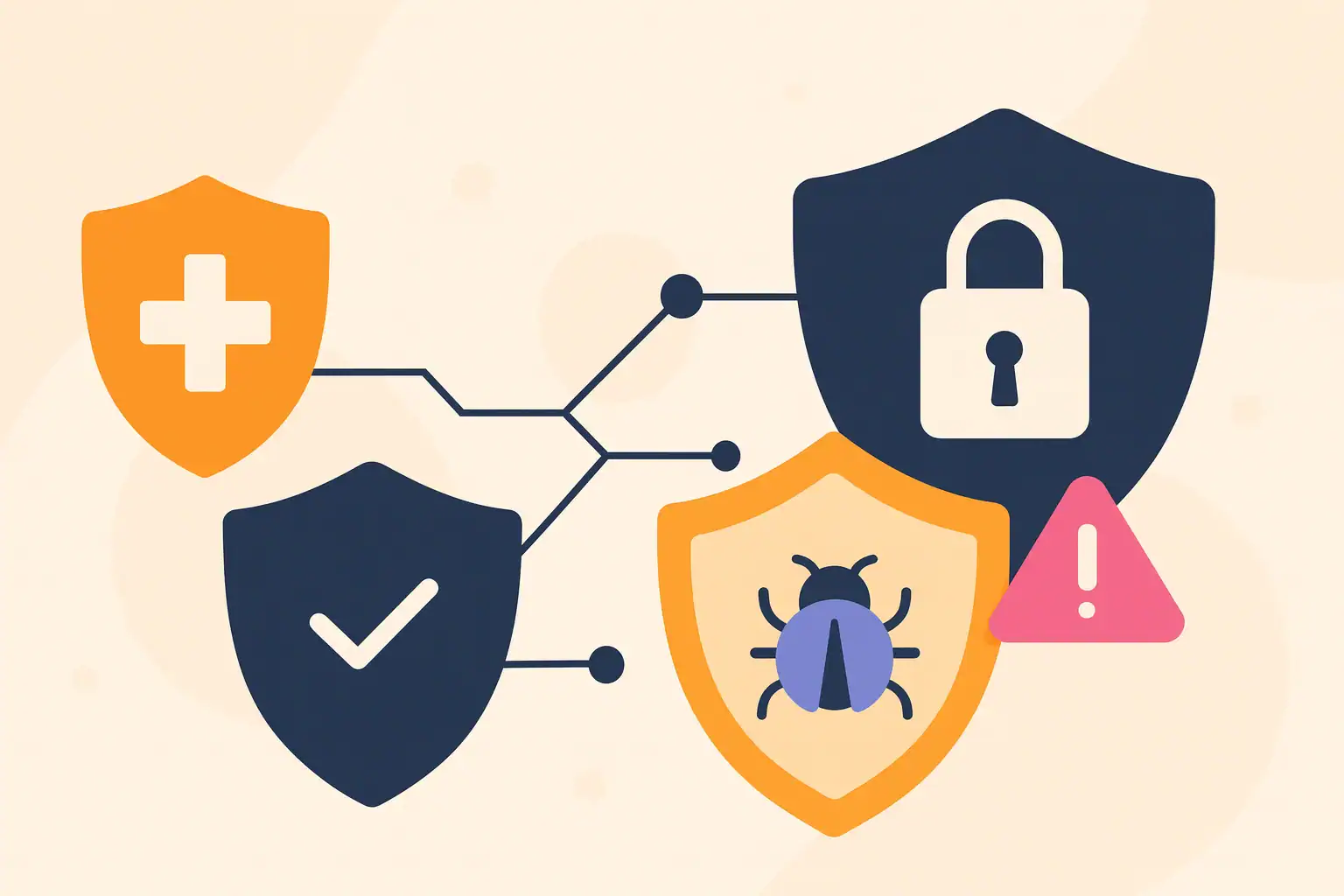 Diagramm mit Antivirus, Firewall und Malware-Schutz